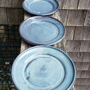 3 medium sized blue plates
