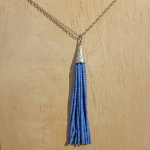 Periwinkle bead tassel necklace 