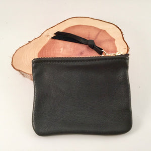 A black large leather zip pouch.