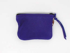 A purple small leather zip pouch.