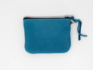 a turquoise small leather zip pouch
