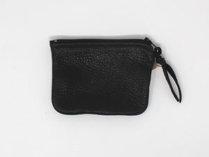 A black small leather zip pouch.