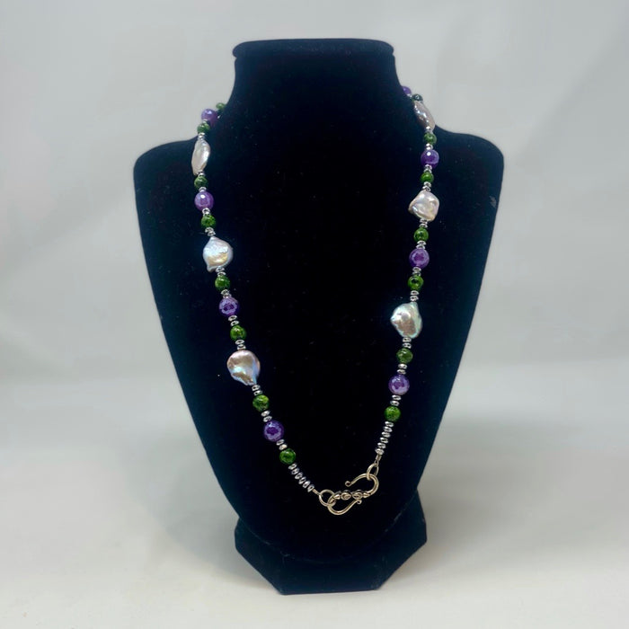 Ruby Zoisite, Pearl and Amethyst Necklace