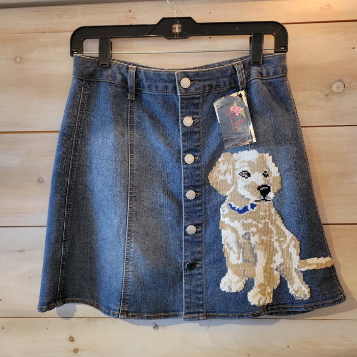 Embellished Denim Puppy Skirt