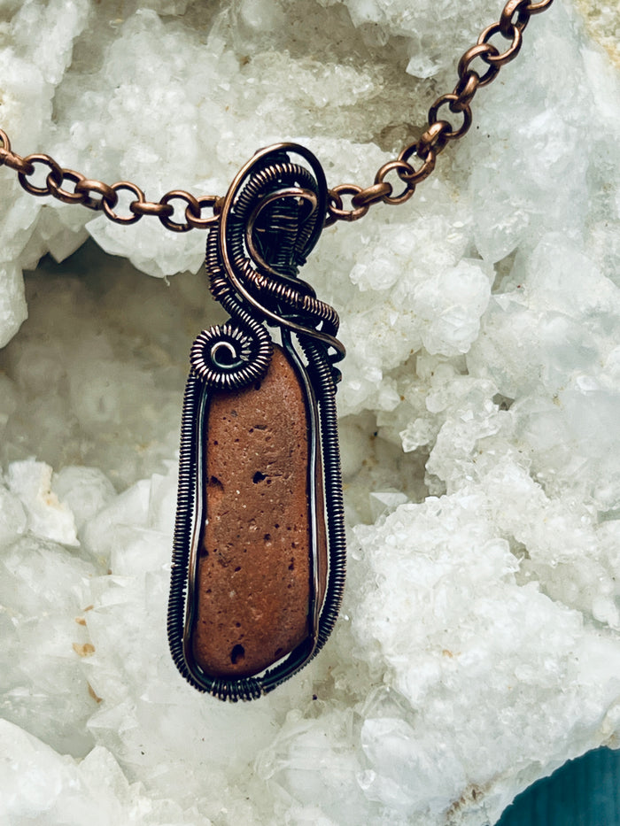 Copper Wrapped Beach Brick Pendent