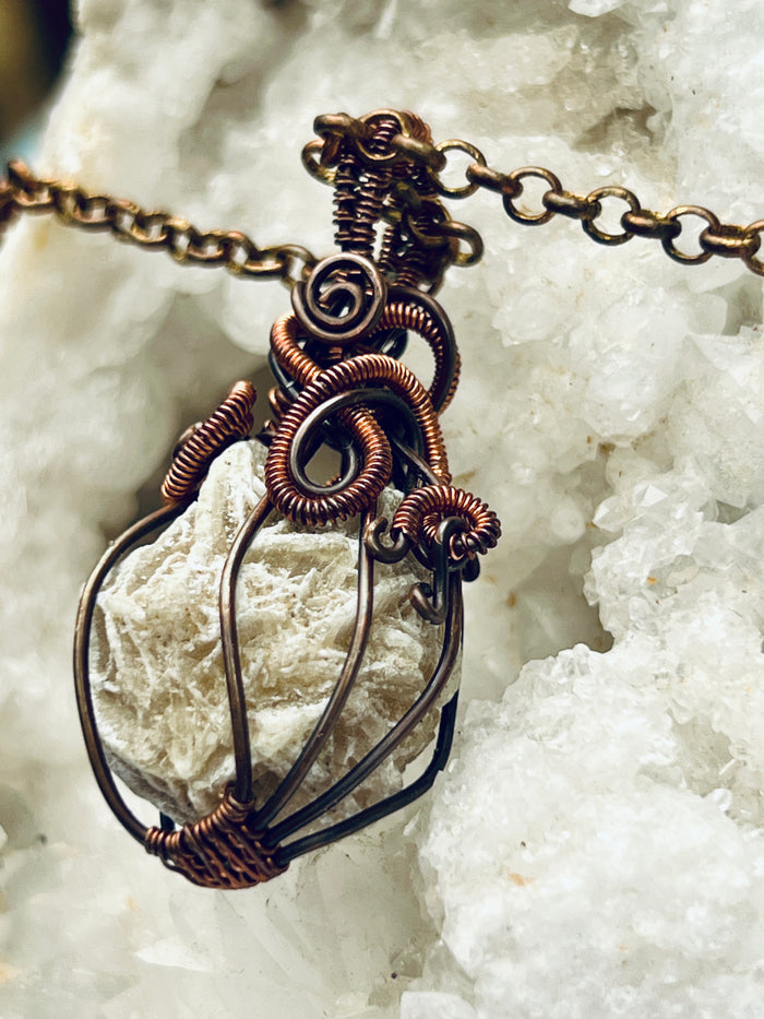 Copper Wrapped Desert Rose Pendent
