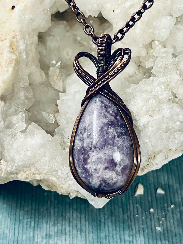 Copper Wrapped Lepidolite Pendent