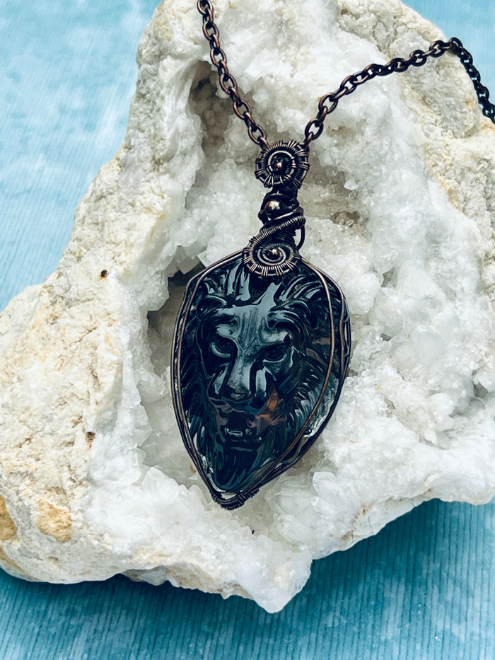 Copper Wrapped Color Changing Thermal Lion Pendent