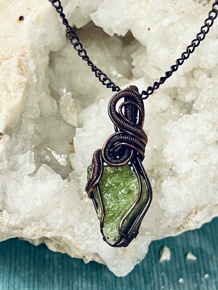 Copper Wrapped Peridot Pendent