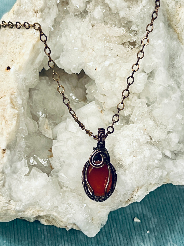 Copper Wrapped Red Onyx Pendent