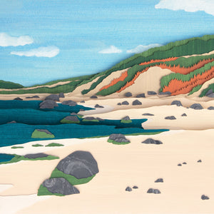 Paper cut depiction of Cedar Tree Beach