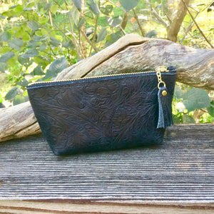Embossed Leather Zip Pouch