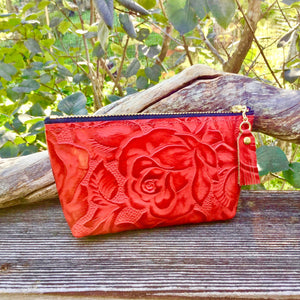 Embossed Leather Zip Pouch