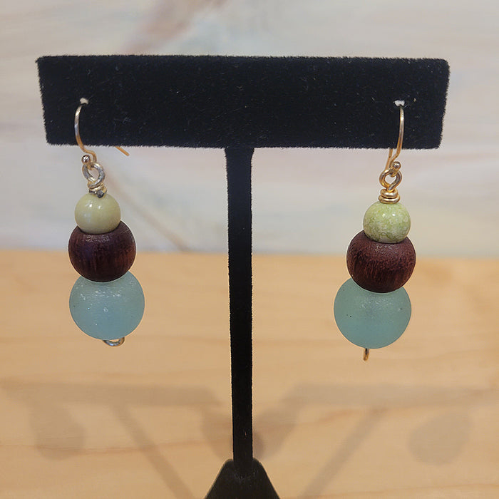 Wood and Sea Glass Earrings