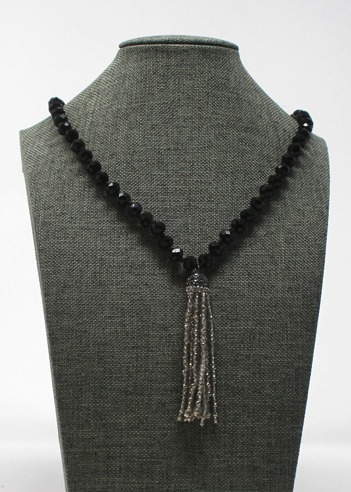 Tassle Necklace Black & Silver