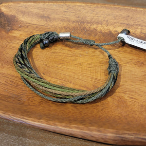 A olive green and gray twisted rope bracelet