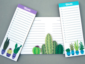 The three options of notepads all decorated with cacti and plants